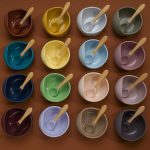 Silicone Baby Feeding Bowl Set Baby Learning Dishes Suction Bowl Set Wood Spoon Non-Slip