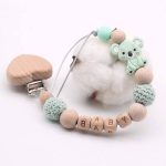 New Baby pacifier holder Wood Pacifier Clips Personalised Name Colorful Bead Dummy Clip Infant Newborn Soother Chew Toy Gifts