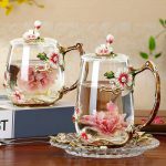 Enamel Coffee Cup Mug Flower Tea Glass Cups for Hot and Cold Drinks