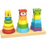 Wooden Toys Wooden Stacking Toys – Baby Stacking Toys – Stacking Rings with Lion, Dog and Frog Head – Designed for Cognitive and Fine Motor Skills Development – Classic Stacker for 2 Year Olds